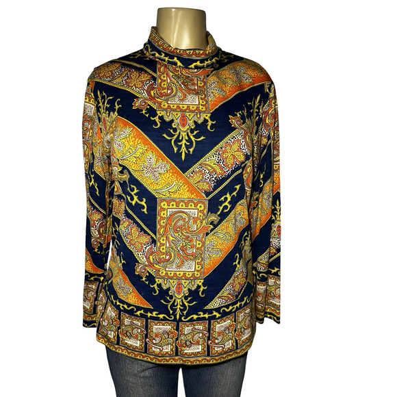 Vintage Hooper Vienna Model Shirt Womens Medium Paisley Austria 70s Blouse Retro - Picture 2 of 13